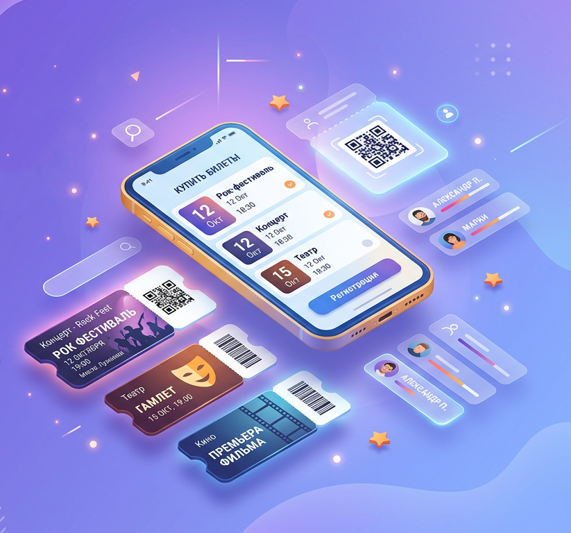 Изометрическая схема EventBot: единый бэкенд событий и заказов, витрины в Telegram, MAX и веб-приложении